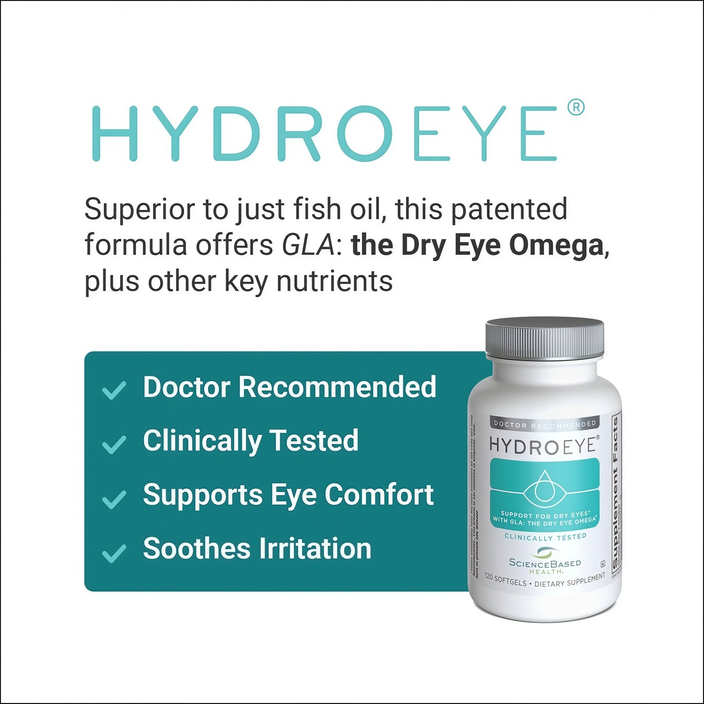 ScienceBased Health HydroEye Dry Eye Supplement – Clinically Tested Formula with GLA & Omega-3 – Supports a Healthy Tear Film for Lasting Eye Comfort – 120 Softgels